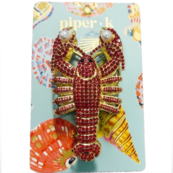 NWT ⚜️🦞⚜️ Piper K Lobster Metal Hair Claw Clip w Rhinestones & Faux Pearls - Picture 11 of 14
